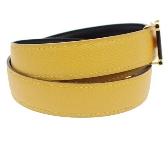 HERMES Logo Constance H Buckle Belt Size 65 Leather Yellow Black France 34RL638 main image 8